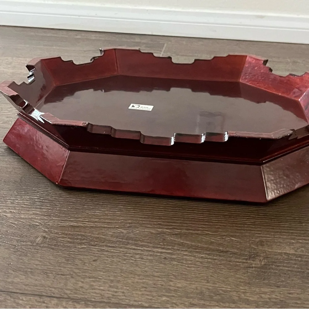 Red Lacquered Octagonal Decorative Tray Set